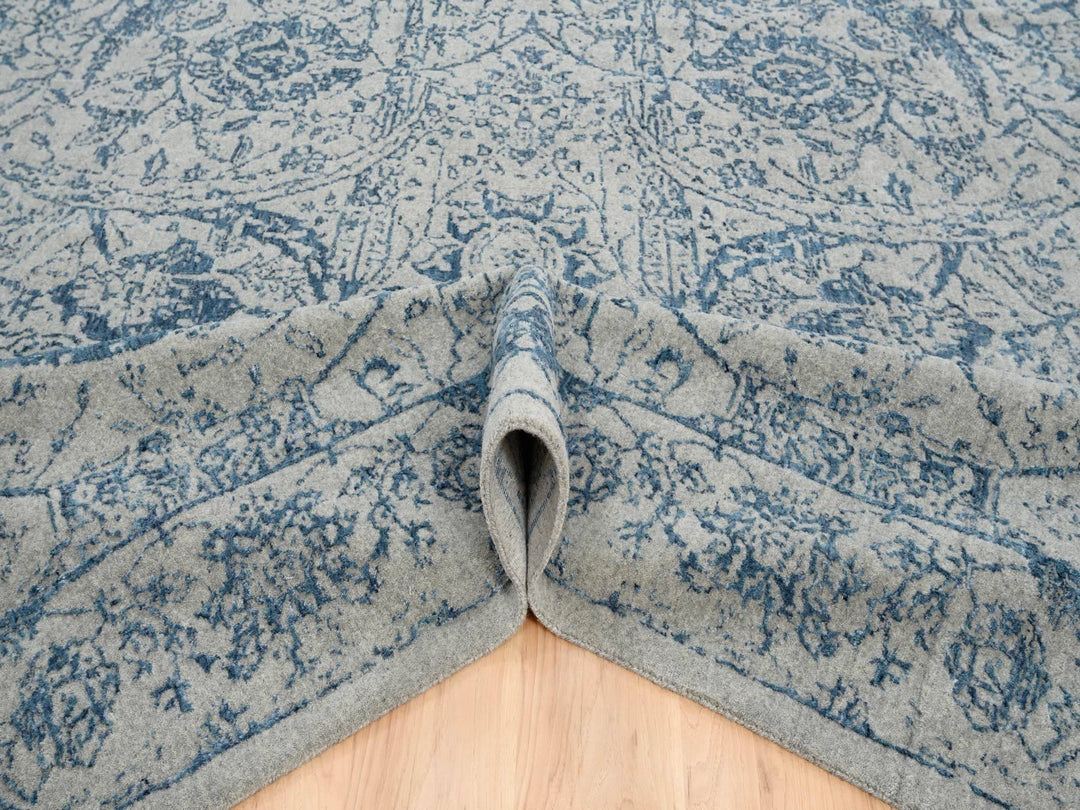 10'0" x 14'0" New Hand Loomed Blue Wool & Silk Rectangle Oriental Rug - MOA10263508