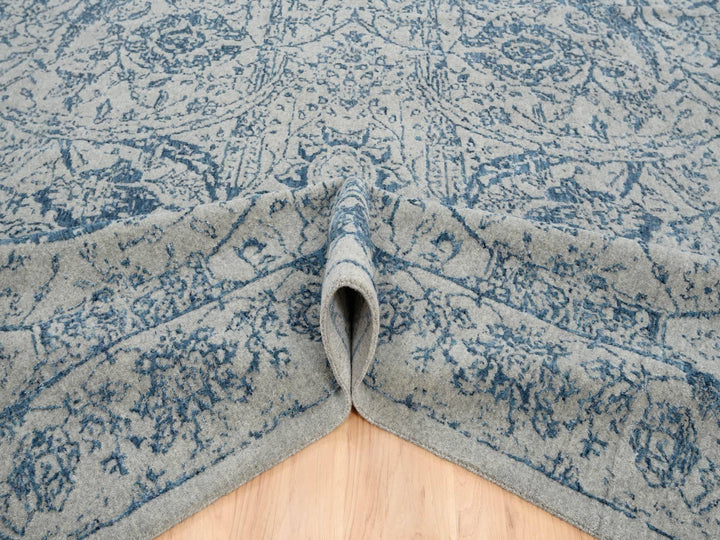 10'0" x 14'0" New Hand Loomed Blue Wool & Silk Rectangle Oriental Rug - MOA10263508