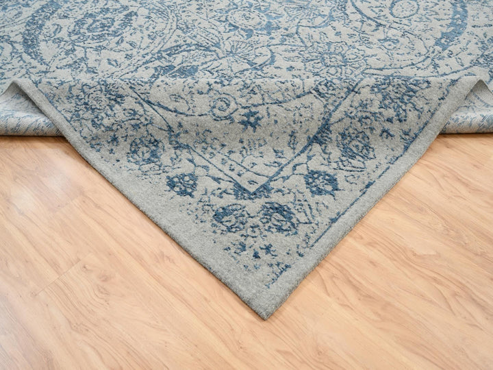 10'0" x 14'0" New Hand Loomed Blue Wool & Silk Rectangle Oriental Rug - MOA10263508