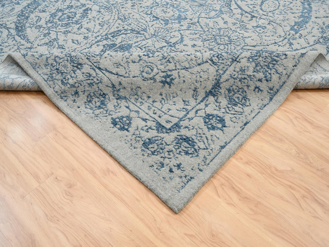 10'0" x 14'0" New Hand Loomed Blue Wool & Silk Rectangle Oriental Rug - MOA10263508