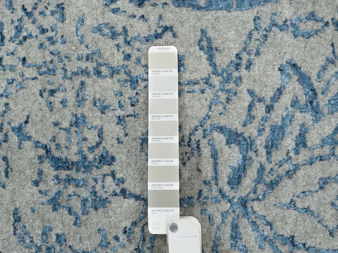 10'0" x 14'0" New Hand Loomed Blue Wool & Silk Rectangle Oriental Rug - MOA10263508