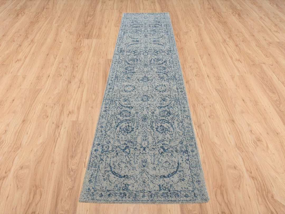 2'6" x 12'0" New Hand Loomed Blue Wool & Silk Runner Oriental Rug - MOA10263509