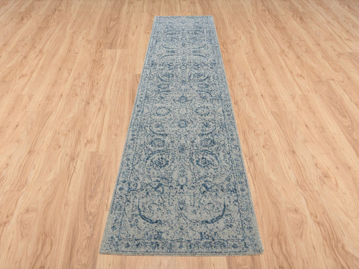 2'6" x 12'0" New Hand Loomed Blue Wool & Silk Runner Oriental Rug - MOA10263509