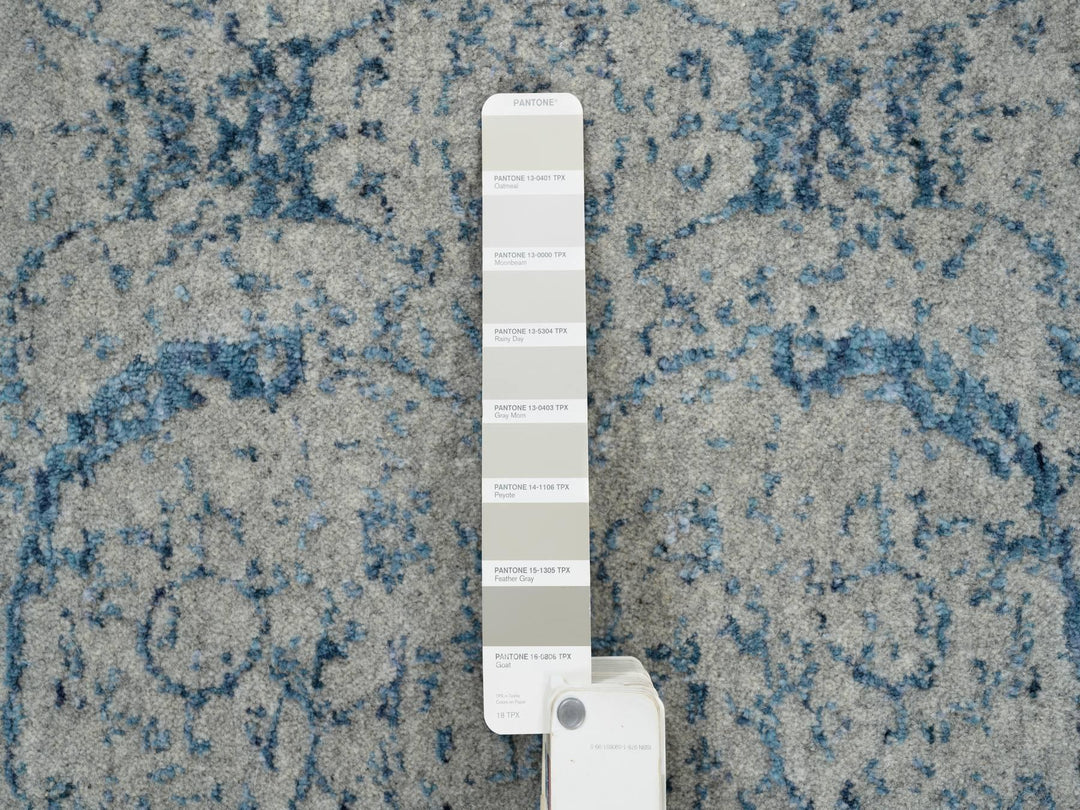 2'6" x 12'0" New Hand Loomed Blue Wool & Silk Runner Oriental Rug - MOA10263509