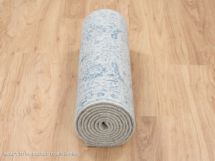 2'6" x 12'0" New Hand Loomed Blue Wool & Silk Runner Oriental Rug - MOA10263509