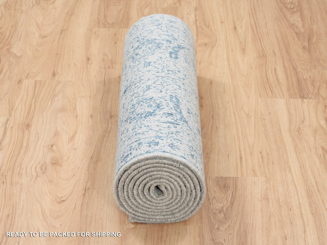 2'6" x 12'0" New Hand Loomed Blue Wool & Silk Runner Oriental Rug - MOA10263509