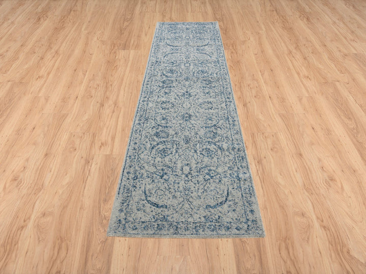 2'6" x 10'0" New Hand Loomed Blue Wool & Silk Runner Oriental Rug - MOA10263511