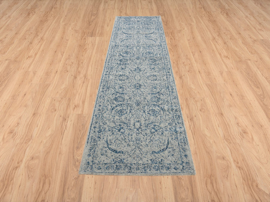 2'6" x 10'0" New Hand Loomed Blue Wool & Silk Runner Oriental Rug - MOA10263511