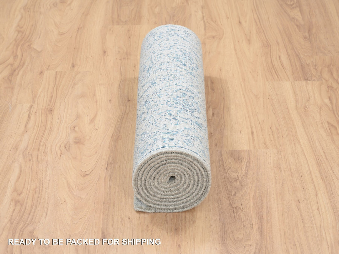 2'6" x 10'0" New Hand Loomed Blue Wool & Silk Runner Oriental Rug - MOA10263511