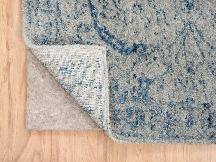 2'7" x 8'1" New Hand Loomed Blue Wool & Silk Runner Oriental Rug - MOA10263513