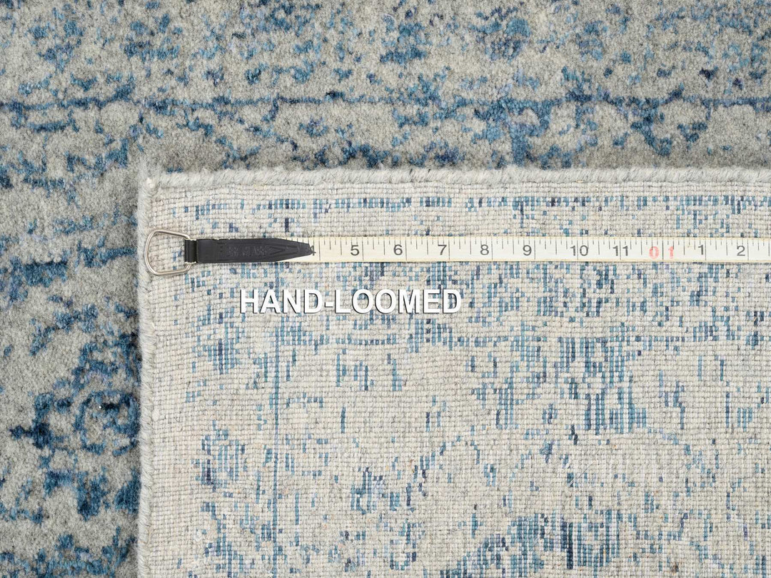 2'7" x 8'1" New Hand Loomed Blue Wool & Silk Runner Oriental Rug - MOA10263513