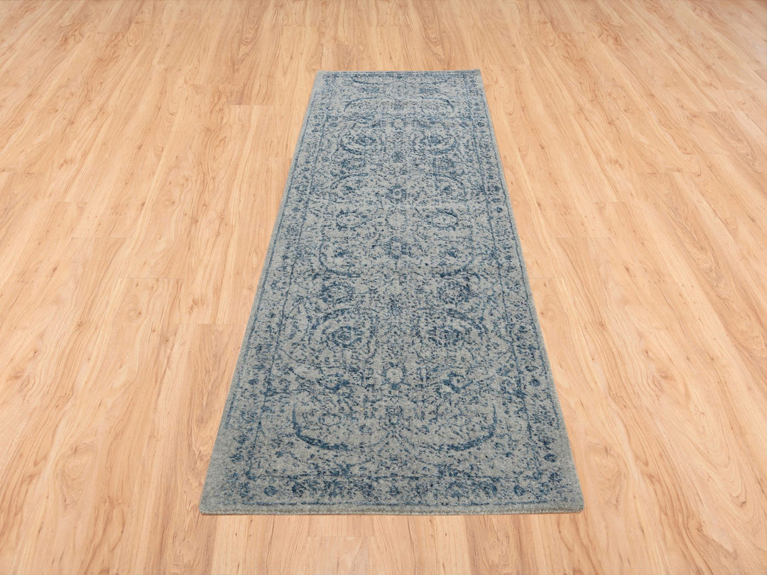 2'6" x 8'1" New Hand Loomed Blue Wool & Silk Runner Oriental Rug - MOA10263514