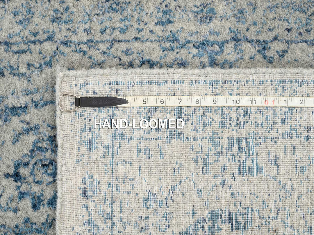 2'6" x 8'1" New Hand Loomed Blue Wool & Silk Runner Oriental Rug - MOA10263514