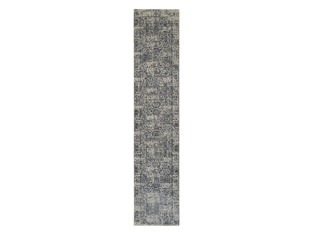 2'7" x 12'2" New Hand Loomed Grey Wool & Silk Runner Oriental Rug - MOA10263515