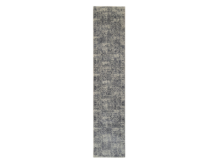2'7" x 12'2" New Hand Loomed Grey Wool & Silk Runner Oriental Rug - MOA10263515