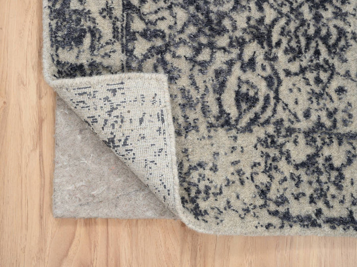 2'7" x 12'2" New Hand Loomed Grey Wool & Silk Runner Oriental Rug - MOA10263515