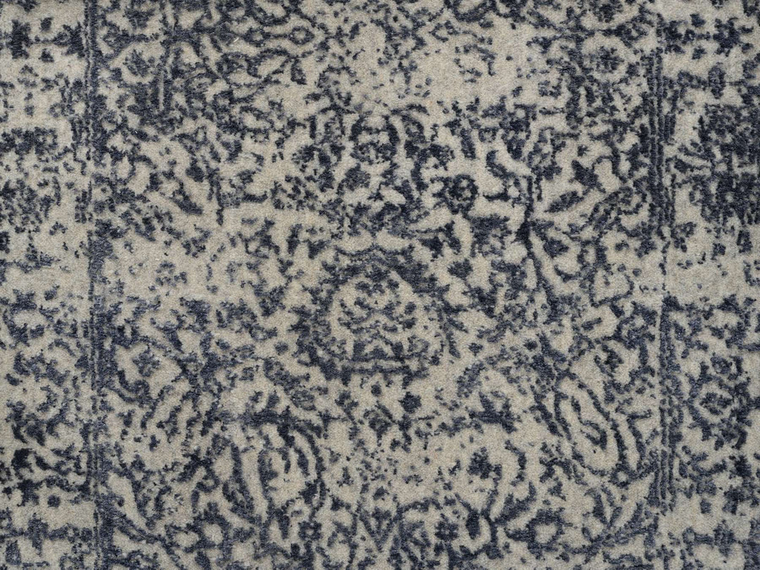 2'7" x 12'2" New Hand Loomed Grey Wool & Silk Runner Oriental Rug - MOA10263515