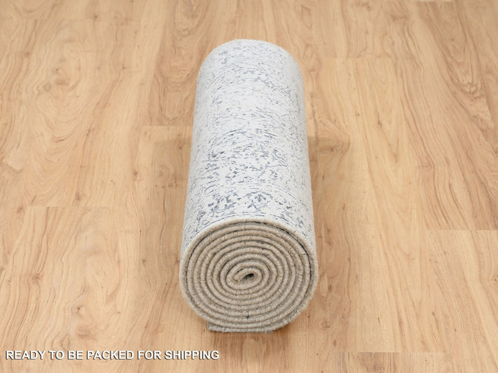 2'7" x 12'2" New Hand Loomed Grey Wool & Silk Runner Oriental Rug - MOA10263515