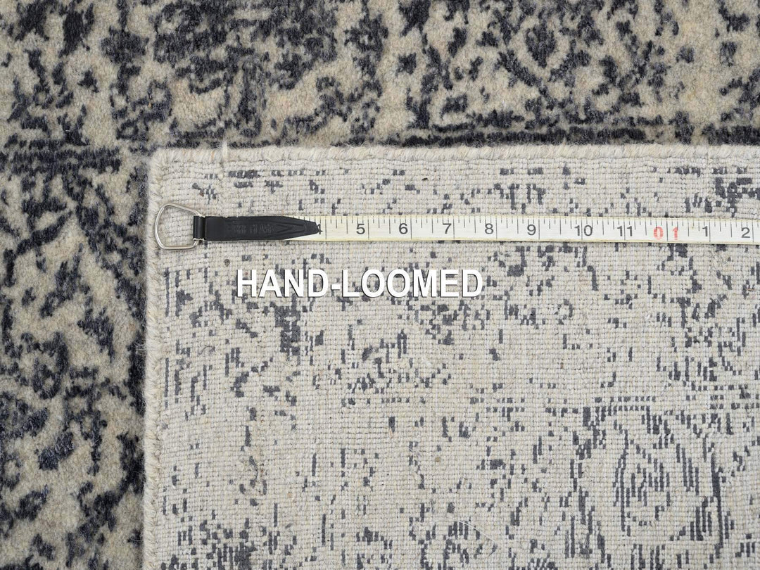 2'7" x 12'2" New Hand Loomed Grey Wool & Silk Runner Oriental Rug - MOA10263515