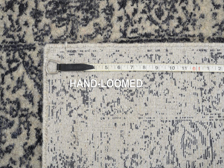2'7" x 12'2" New Hand Loomed Grey Wool & Silk Runner Oriental Rug - MOA10263515