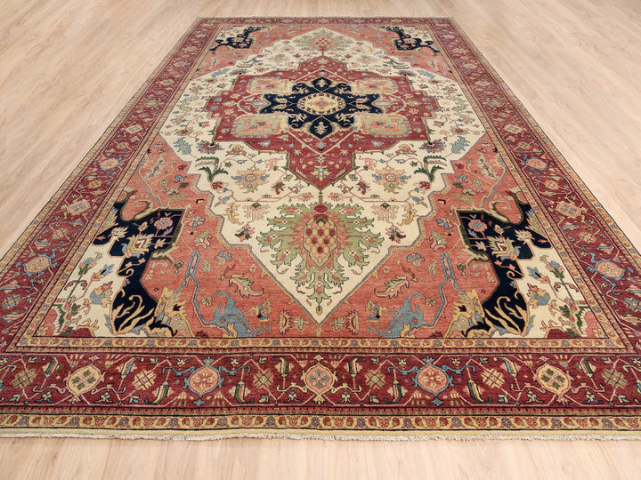 10'1" x 15'9" New Hand Knotted Beige Wool Rectangle Oriental Rug - MOA10263549