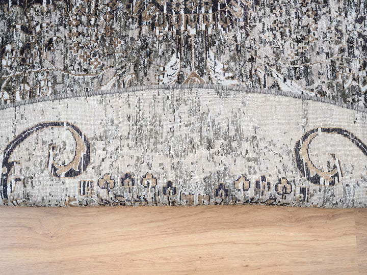 11'10" x 11'10" New Hand Knotted Grey Wool & Silk Round Oriental Rug - MOA10263726