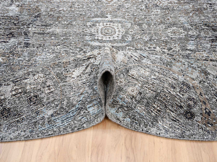 11'10" x 11'10" New Hand Knotted Grey Wool & Silk Round Oriental Rug - MOA10263726