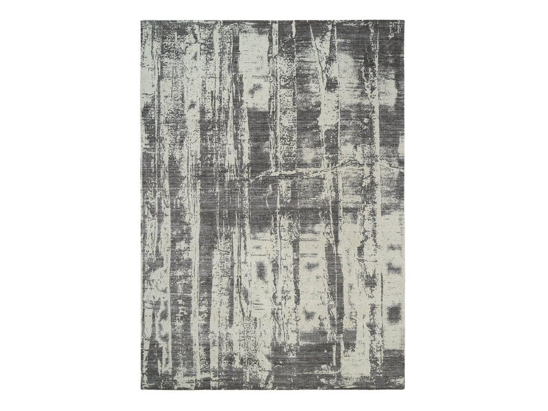 9'0" x 12'0" New Hand Loomed Black Wool & Silk Rectangle Oriental Rug - MOA10263747