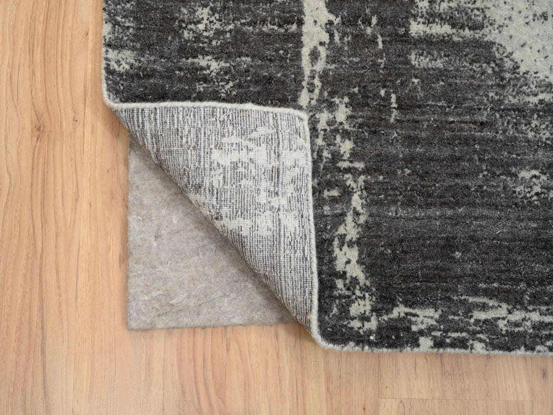 9'0" x 12'0" New Hand Loomed Black Wool & Silk Rectangle Oriental Rug - MOA10263747