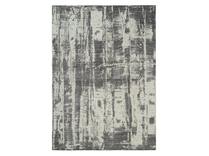 9'0" x 12'0" New Hand Loomed Black Wool & Silk Rectangle Oriental Rug - MOA10263748