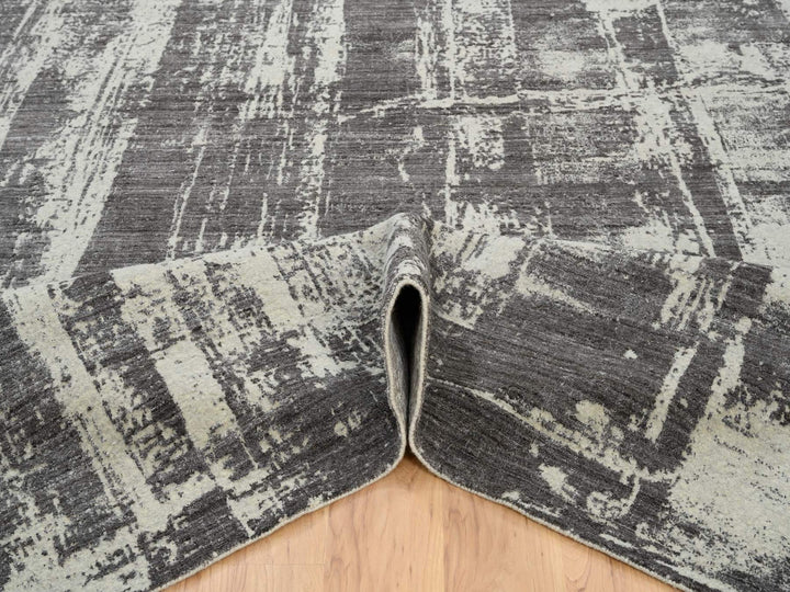 9'0" x 12'0" New Hand Loomed Black Wool & Silk Rectangle Oriental Rug - MOA10263748