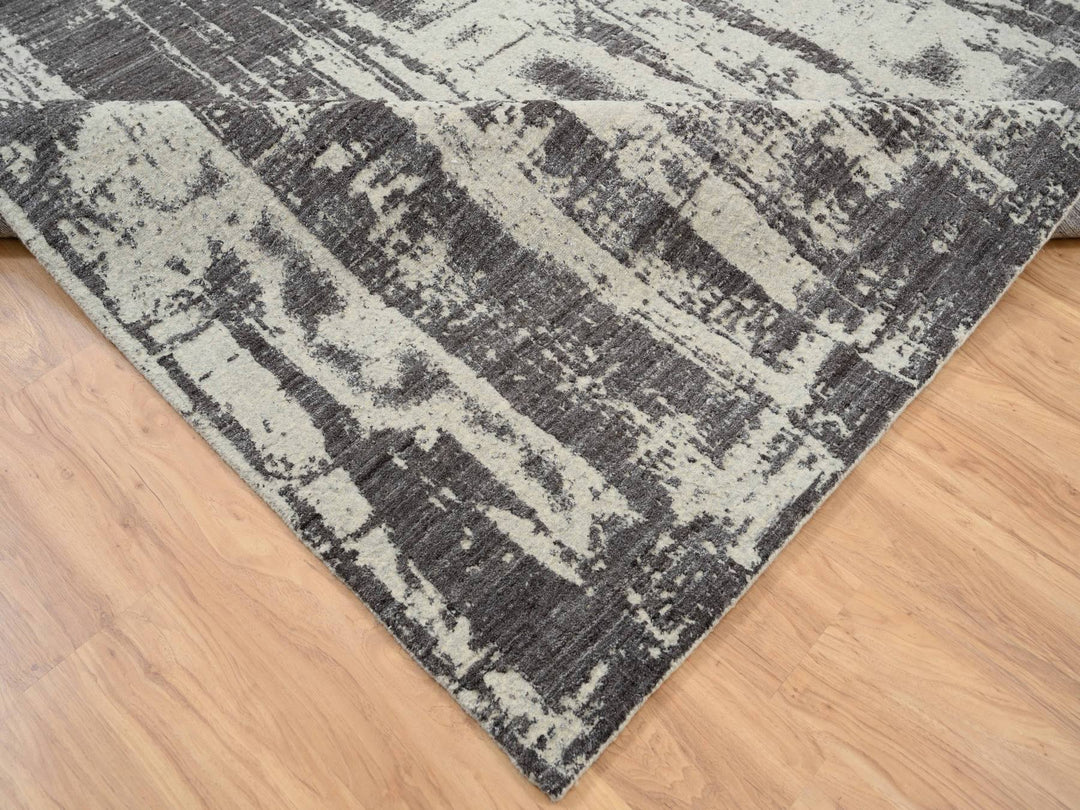 9'0" x 12'0" New Hand Loomed Black Wool & Silk Rectangle Oriental Rug - MOA10263748