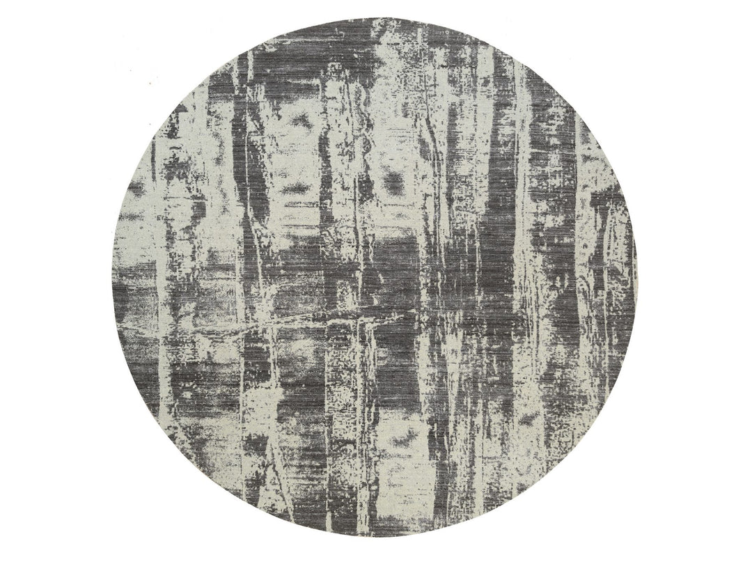 10'0" x 10'0" New Hand Loomed Black Wool & Silk Round Oriental Rug - MOA10263749