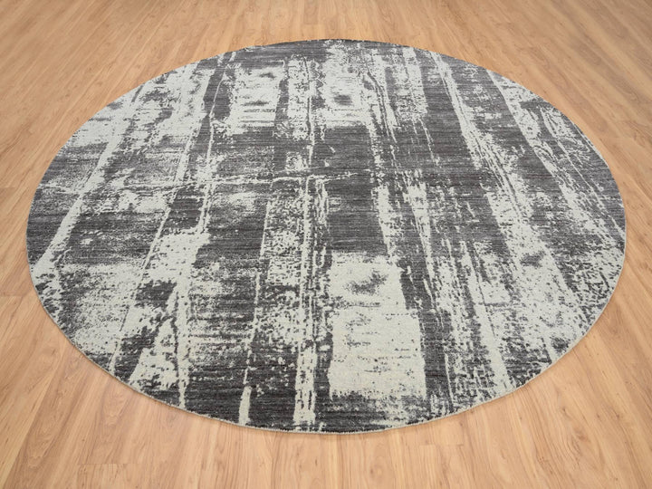 10'0" x 10'0" New Hand Loomed Black Wool & Silk Round Oriental Rug - MOA10263749