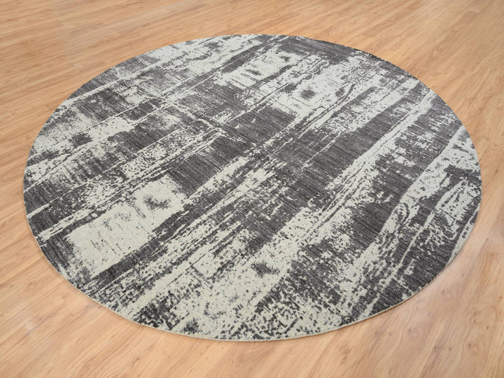 10'0" x 10'0" New Hand Loomed Black Wool & Silk Round Oriental Rug - MOA10263749