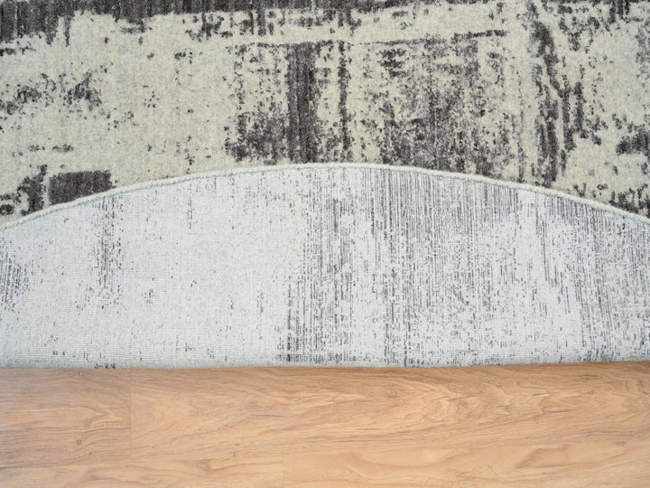 10'0" x 10'0" New Hand Loomed Black Wool & Silk Round Oriental Rug - MOA10263749