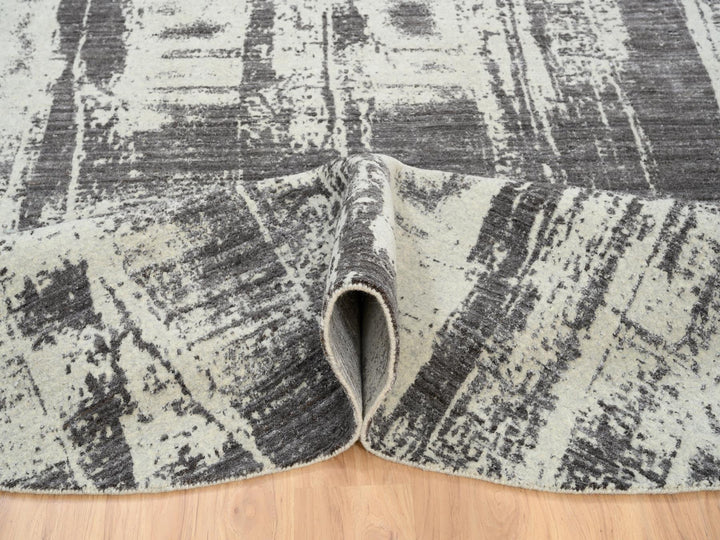 10'0" x 10'0" New Hand Loomed Black Wool & Silk Round Oriental Rug - MOA10263749