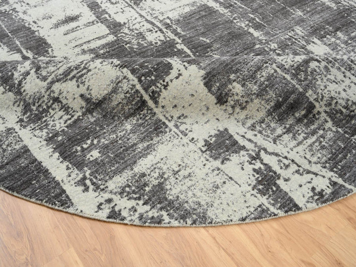 10'0" x 10'0" New Hand Loomed Black Wool & Silk Round Oriental Rug - MOA10263749