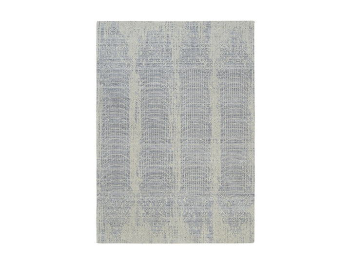 6'0" x 9'0" New Hand Loomed Grey Wool & Silk Rectangle Oriental Rug - MOA10263753