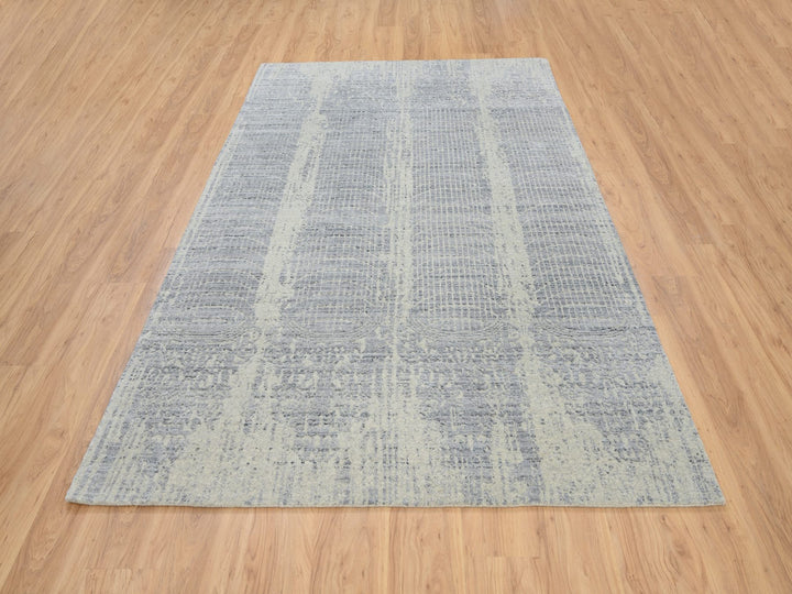 6'0" x 9'0" New Hand Loomed Grey Wool & Silk Rectangle Oriental Rug - MOA10263753