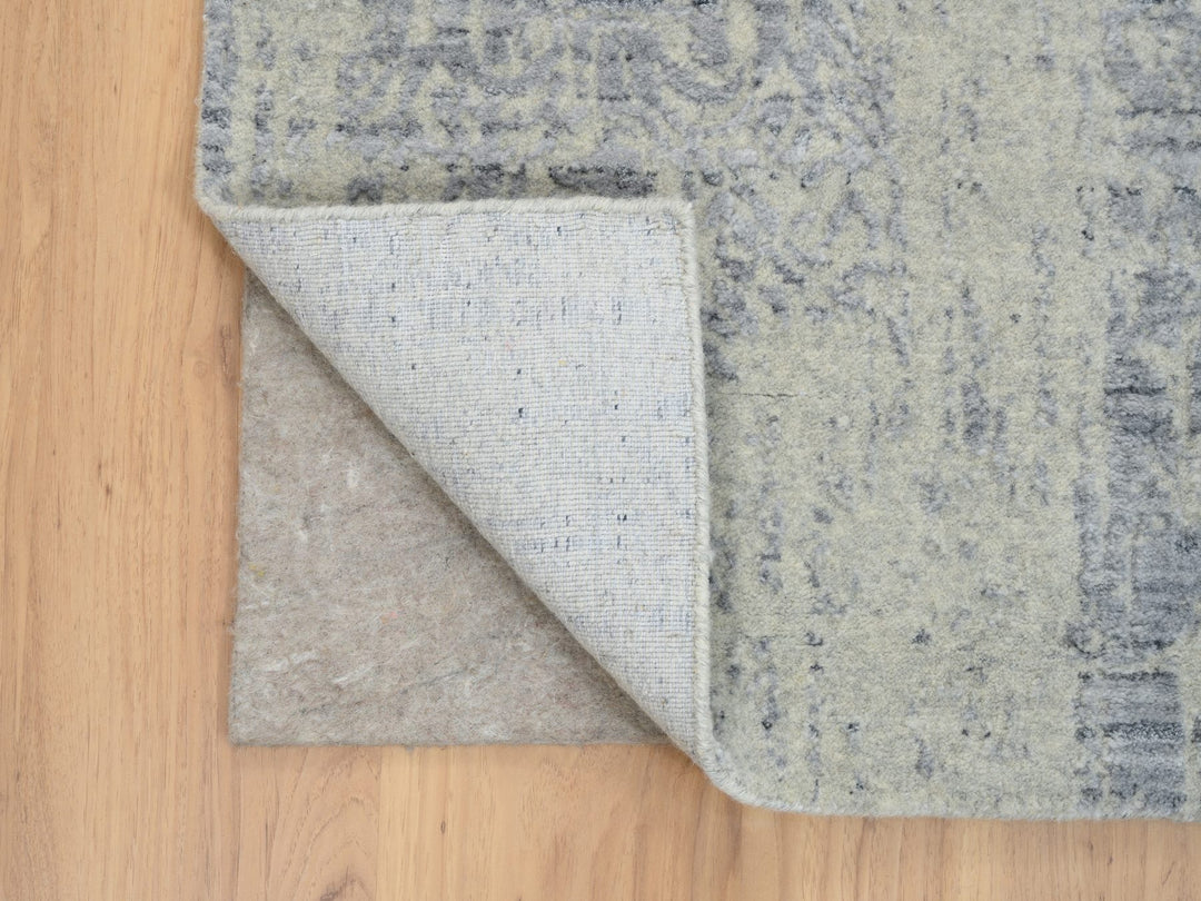 6'0" x 9'0" New Hand Loomed Grey Wool & Silk Rectangle Oriental Rug - MOA10263753