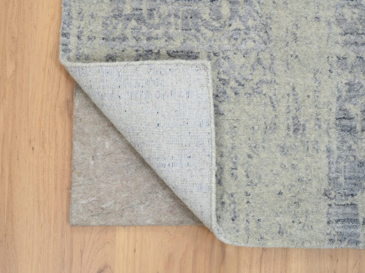 6'0" x 9'0" New Hand Loomed Grey Wool & Silk Rectangle Oriental Rug - MOA10263753