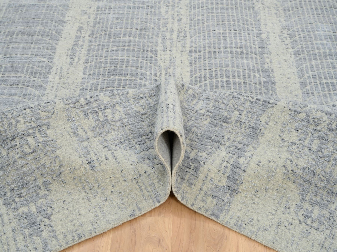 6'0" x 9'0" New Hand Loomed Grey Wool & Silk Rectangle Oriental Rug - MOA10263753