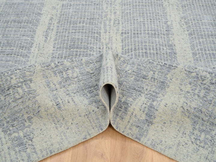 6'0" x 9'0" New Hand Loomed Grey Wool & Silk Rectangle Oriental Rug - MOA10263753