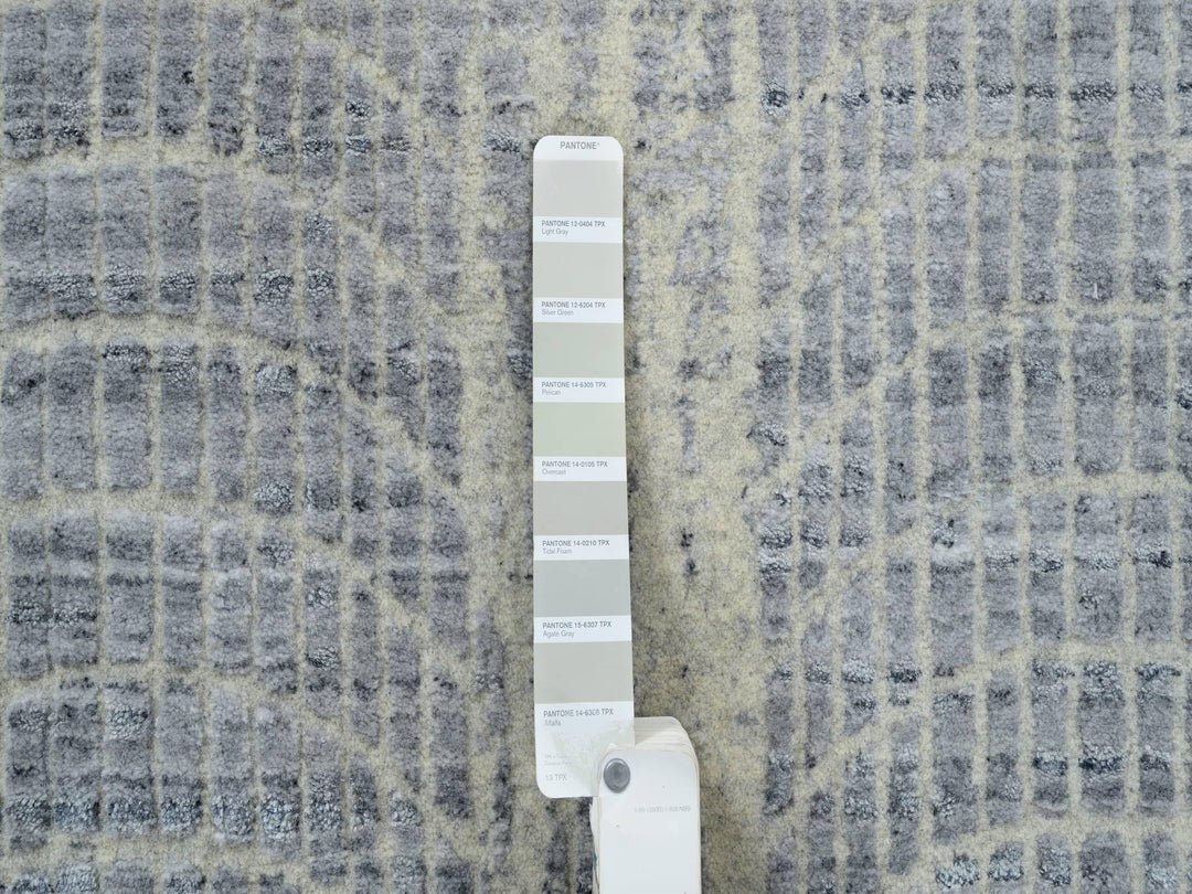 6'0" x 9'0" New Hand Loomed Grey Wool & Silk Rectangle Oriental Rug - MOA10263753