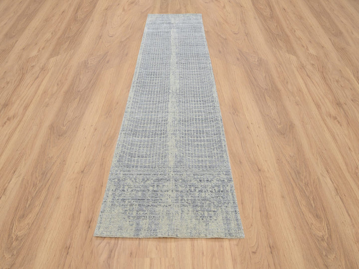 2'6" x 12'0" New Hand Loomed Grey Wool & Silk Runner Oriental Rug - MOA10263754