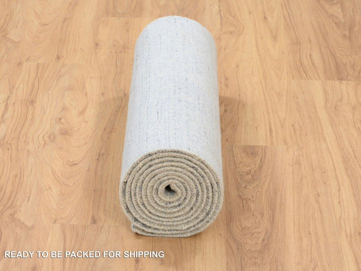 2'6" x 12'0" New Hand Loomed Grey Wool & Silk Runner Oriental Rug - MOA10263754