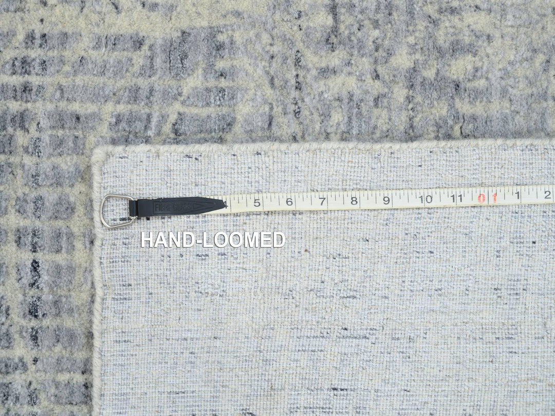 2'6" x 12'0" New Hand Loomed Grey Wool & Silk Runner Oriental Rug - MOA10263754