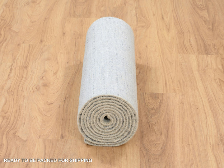 2'6" x 12'0" New Hand Loomed Grey Wool & Silk Runner Oriental Rug - MOA10263755