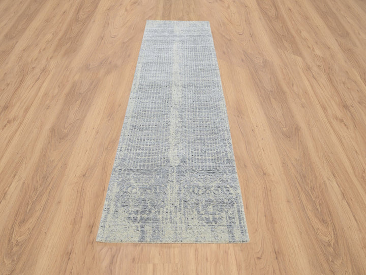 2'6" x 10'0" New Hand Loomed Grey Wool & Silk Runner Oriental Rug - MOA10263756